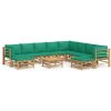 Loungegrupp 11 delar gröna dynor bambu vidaXL – miniatyr 2