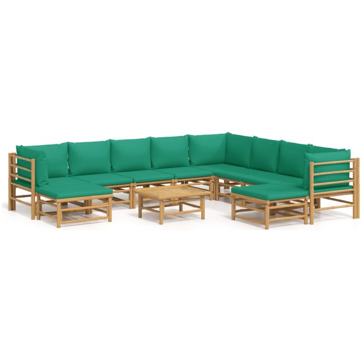 Loungegrupp 11 delar gröna dynor bambu vidaXL – bild 2