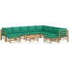 Loungegrupp 11 delar gröna dynor bambu vidaXL – miniatyr 3