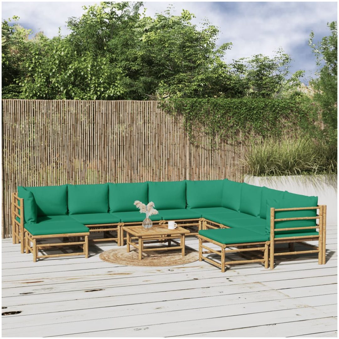 Loungegrupp 11 delar gröna dynor bambu vidaXL