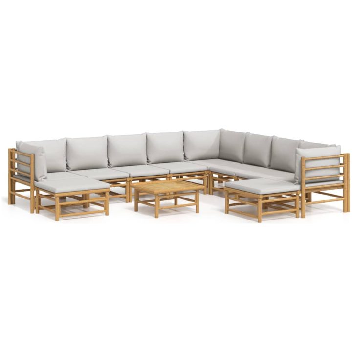 Loungegrupp 11 delar ljusgråa dynor bambu vidaXL – bild 2