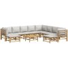 Loungegrupp 11 delar ljusgråa dynor bambu vidaXL – miniatyr 3