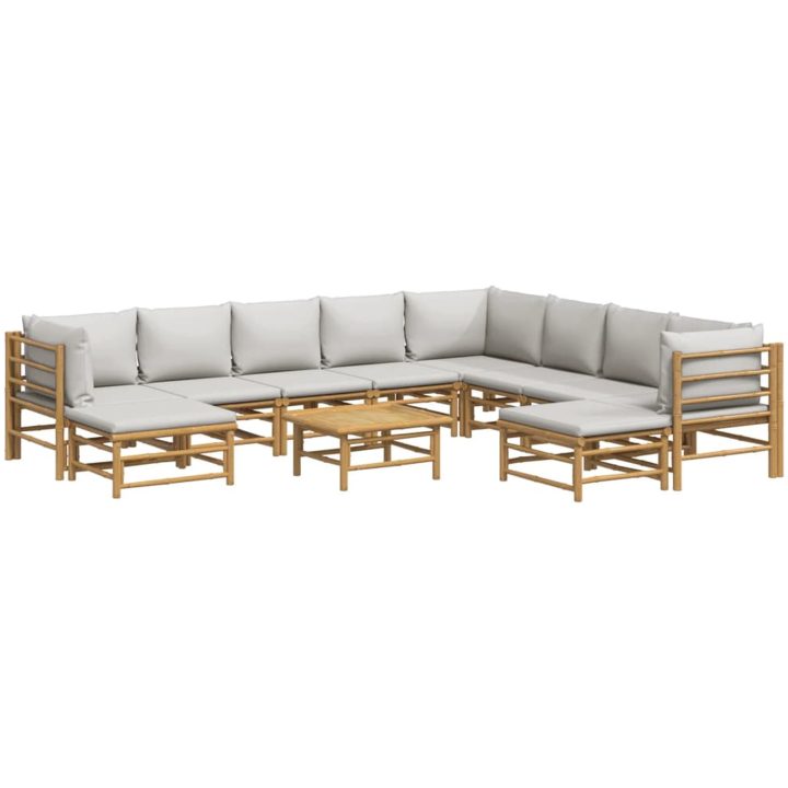 Loungegrupp 11 delar ljusgråa dynor bambu vidaXL – bild 3