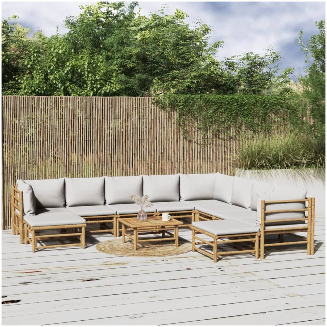 Loungegrupp 11 delar ljusgråa dynor bambu vidaXL