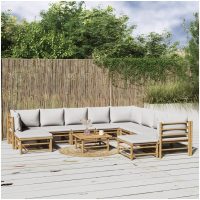 Loungegrupp 11 delar ljusgråa dynor bambu vidaXL