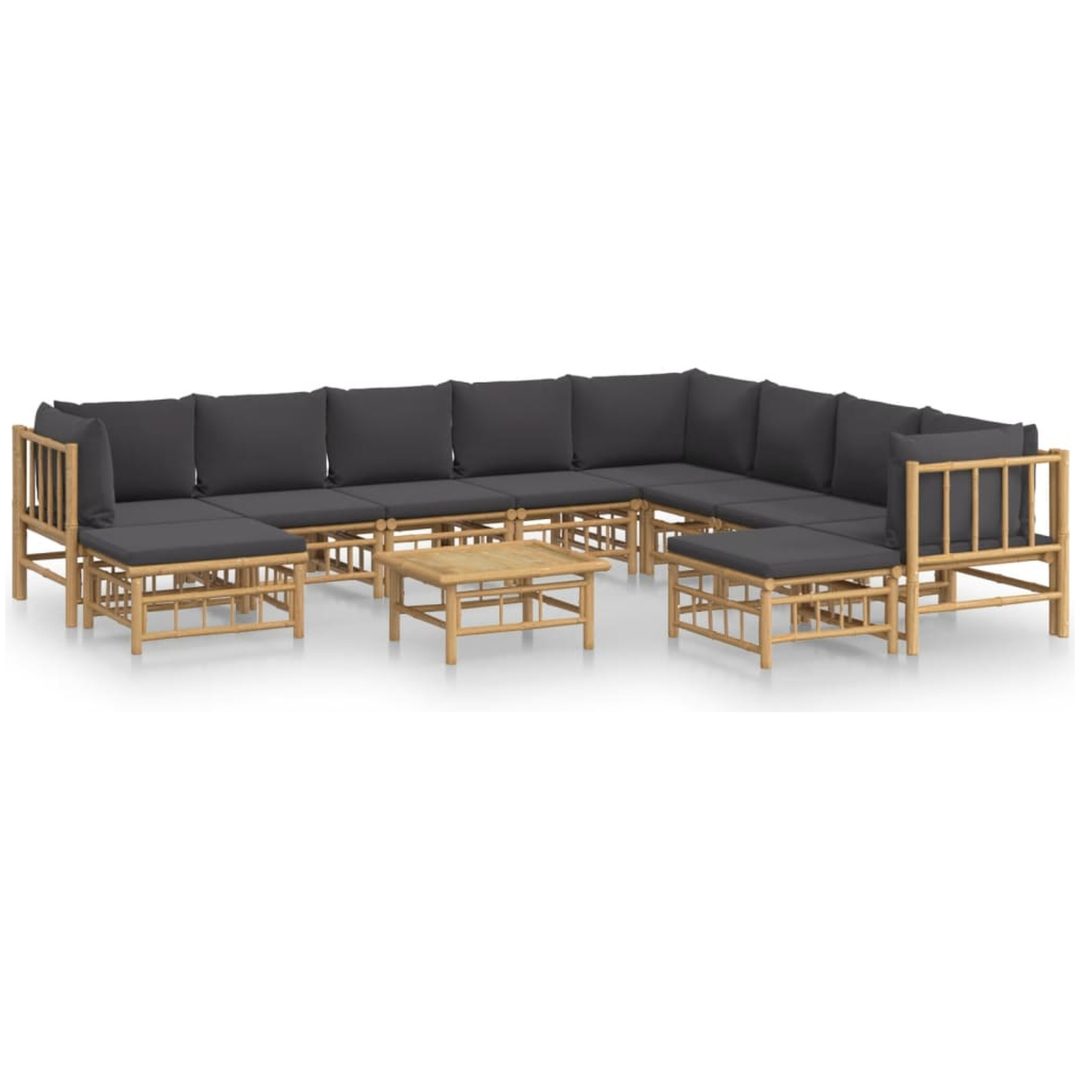 Loungegrupp 11 delar mörkgrå dynor bambu vidaXL – bild 2