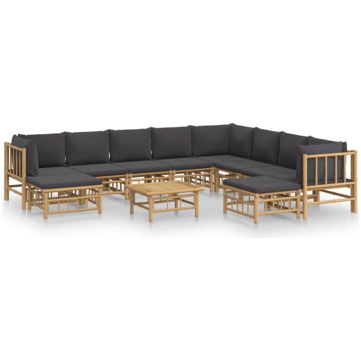 Loungegrupp 11 delar mörkgrå dynor bambu vidaXL – bild 2