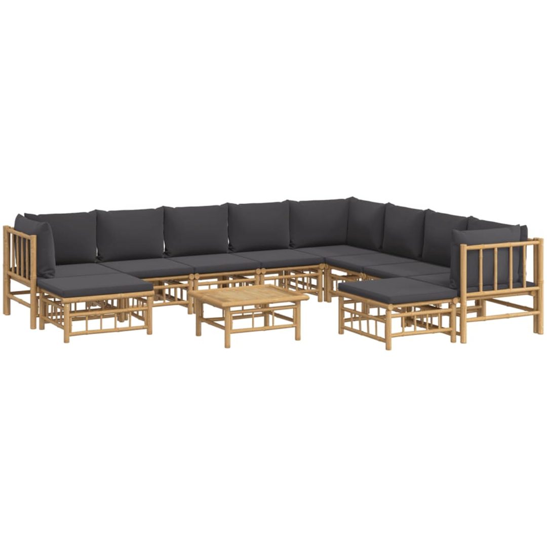 Loungegrupp 11 delar mörkgrå dynor bambu vidaXL – bild 3