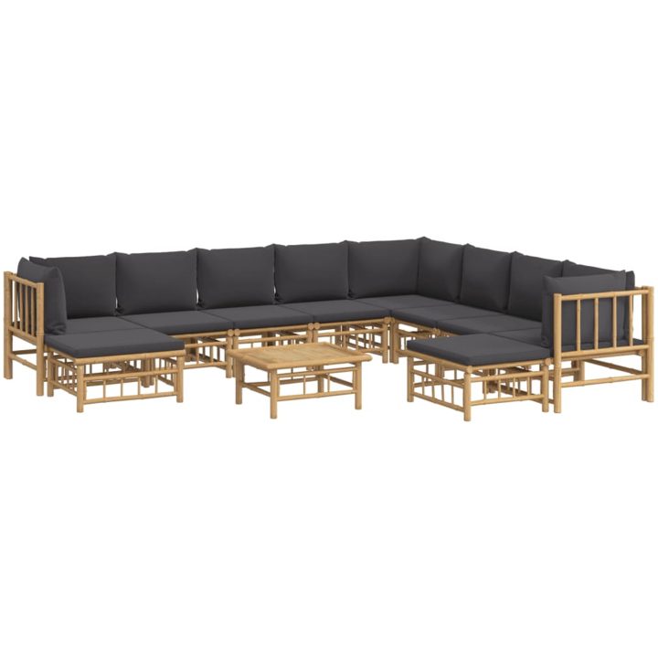 Loungegrupp 11 delar mörkgrå dynor bambu vidaXL – bild 3