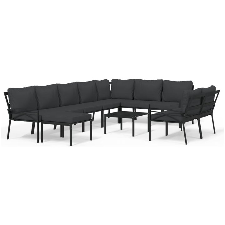 Loungegrupp 11 delar mörkgrå dynor stål vidaXL – bild 2