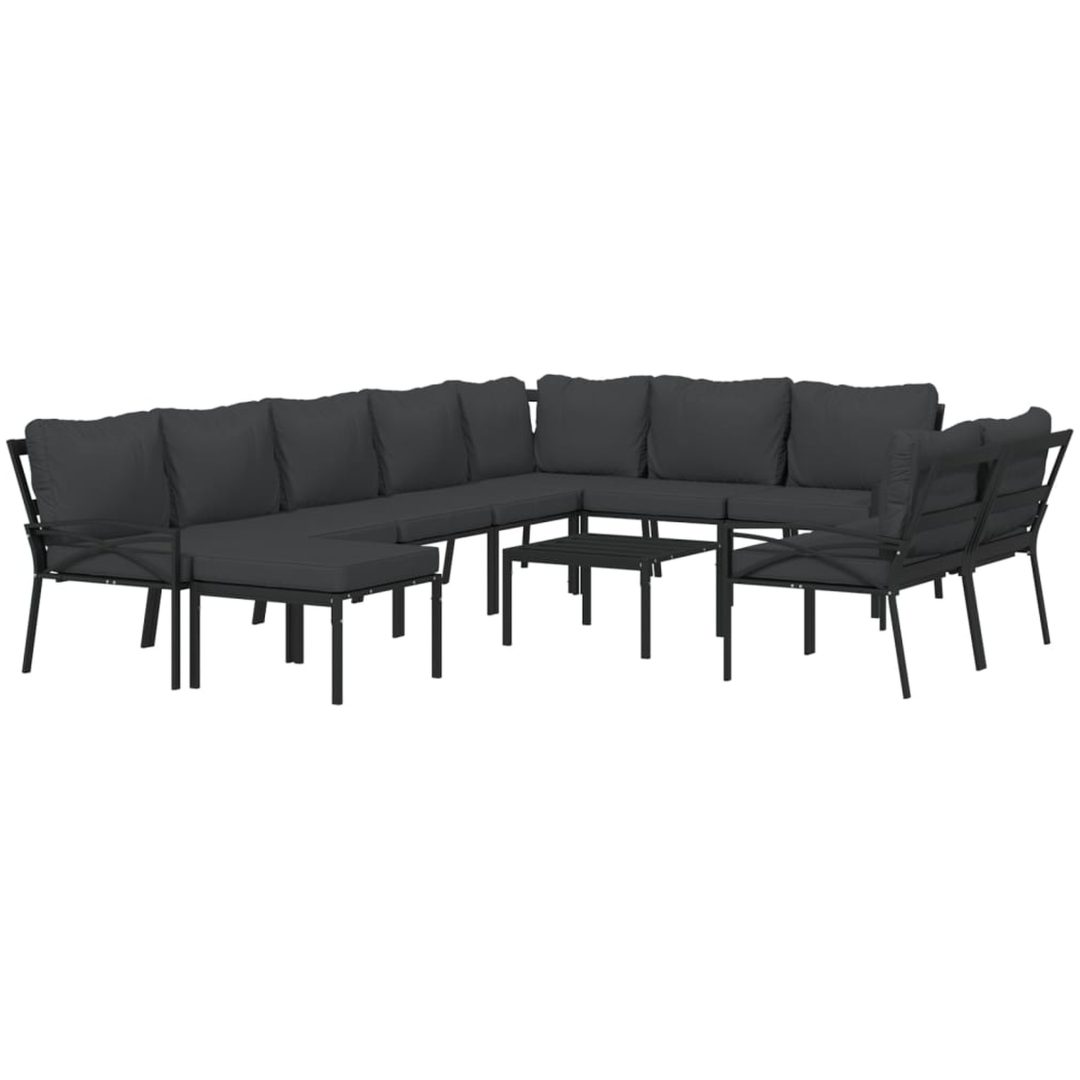 Loungegrupp 11 delar mörkgrå dynor stål vidaXL – bild 3