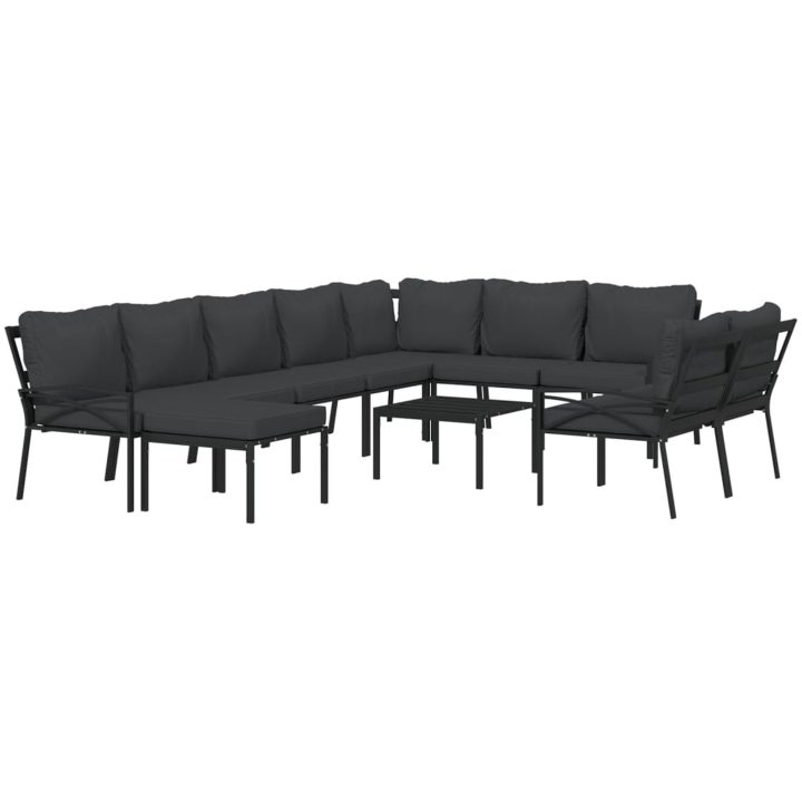 Loungegrupp 11 delar mörkgrå dynor stål vidaXL – bild 3