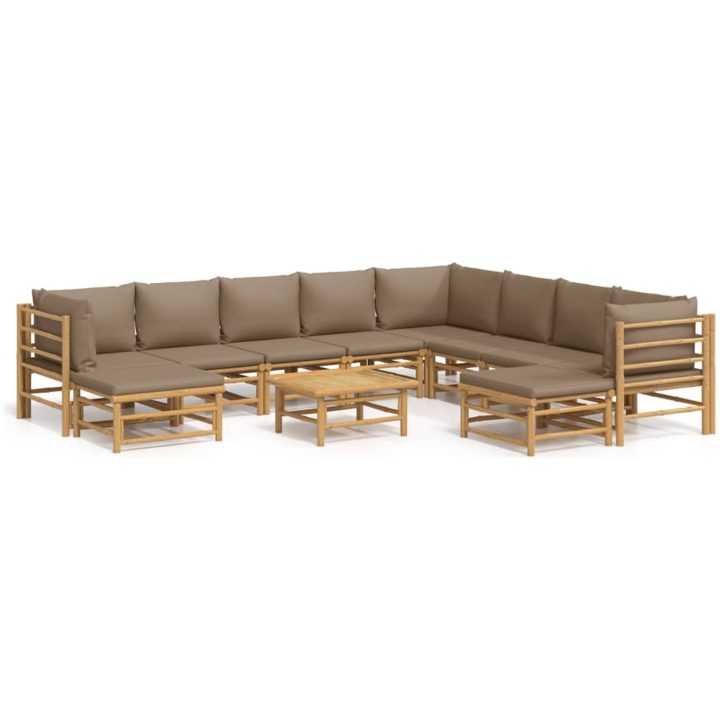 Loungegrupp 11 delar taupe dynor bambu vidaXL – bild 2