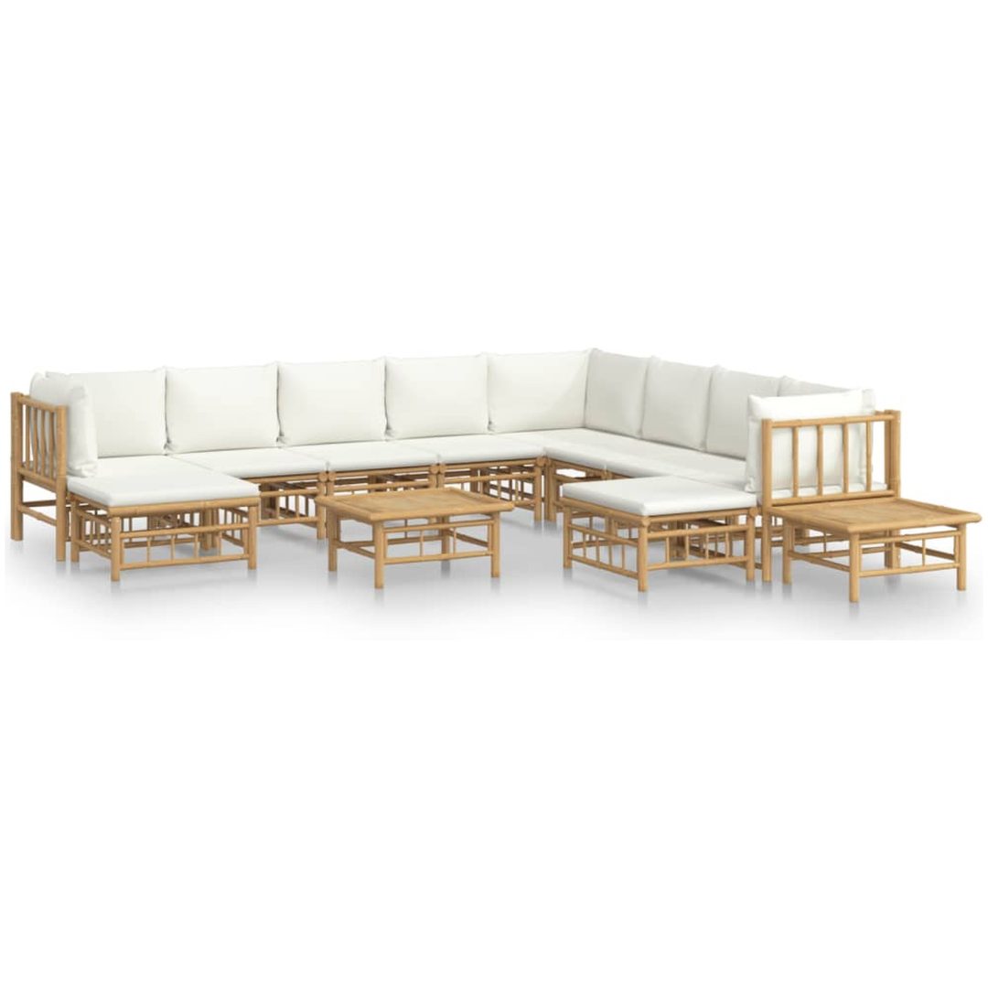 Loungegrupp 12 delar gräddvita dynor bambu vidaXL – bild 2