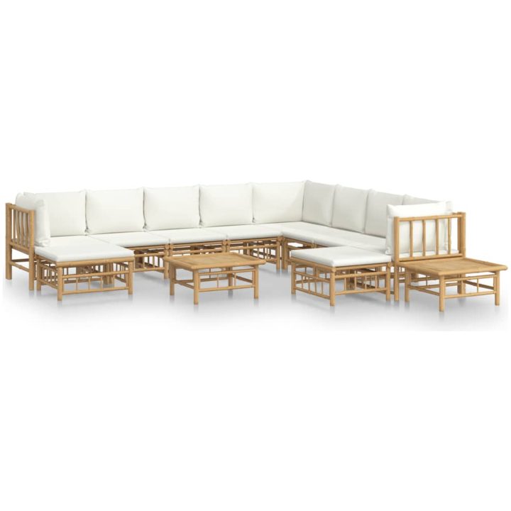 Loungegrupp 12 delar gräddvita dynor bambu vidaXL – bild 2