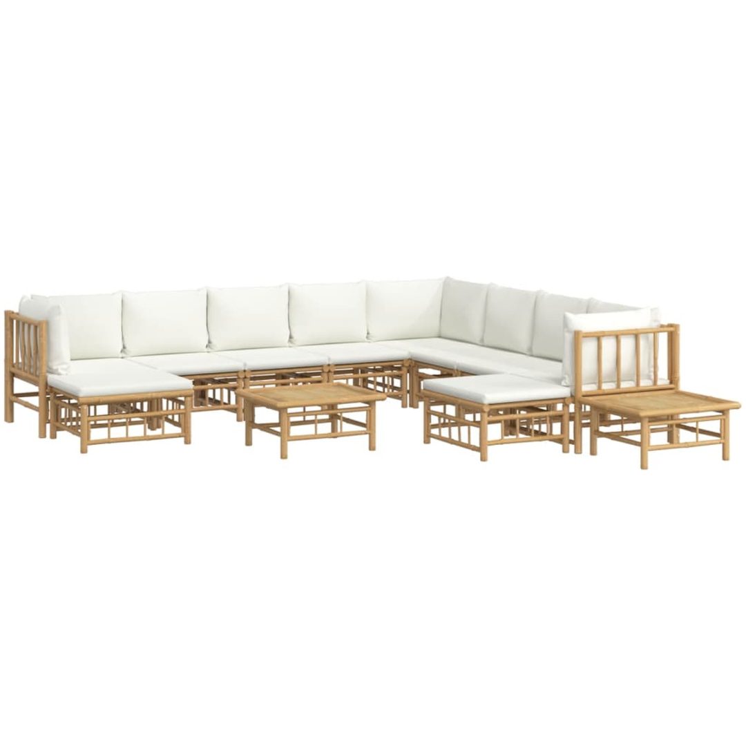 Loungegrupp 12 delar gräddvita dynor bambu vidaXL – bild 3