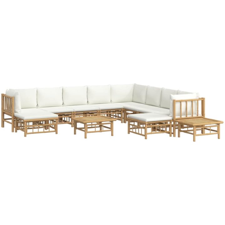 Loungegrupp 12 delar gräddvita dynor bambu vidaXL – bild 3