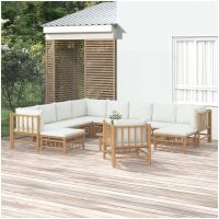 Loungegrupp 12 delar gräddvita dynor bambu vidaXL