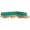 Loungegrupp 12 delar gröna dynor bambu vidaXL – miniatyr 2