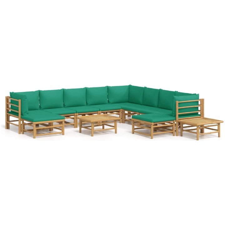Loungegrupp 12 delar gröna dynor bambu vidaXL – bild 2