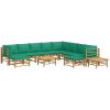 Loungegrupp 12 delar gröna dynor bambu vidaXL – miniatyr 3