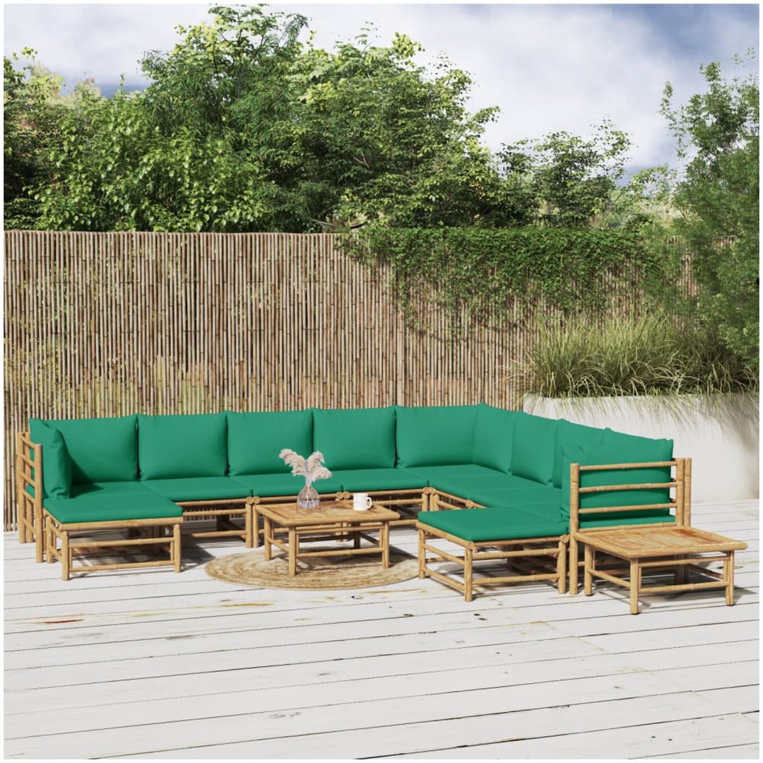 Loungegrupp 12 delar gröna dynor bambu vidaXL