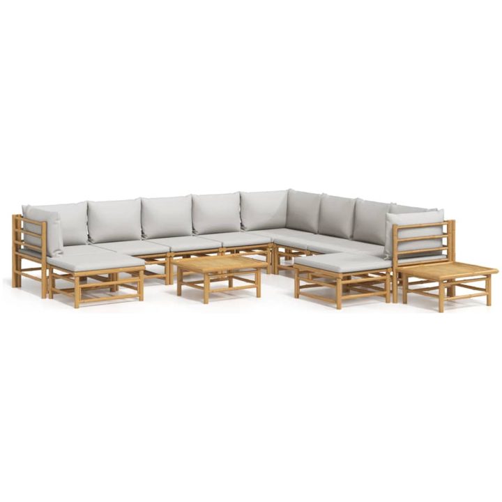 Loungegrupp 12 delar ljusgråa dynor bambu vidaXL – bild 2