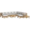Loungegrupp 12 delar ljusgråa dynor bambu vidaXL – miniatyr 3