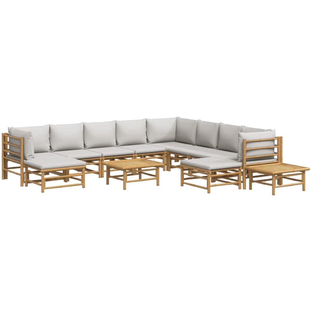 Loungegrupp 12 delar ljusgråa dynor bambu vidaXL – bild 3