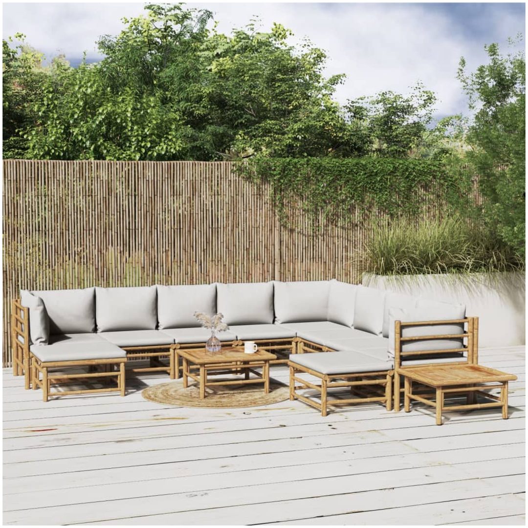 Loungegrupp 12 delar ljusgråa dynor bambu vidaXL