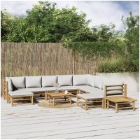 Loungegrupp 12 delar ljusgråa dynor bambu vidaXL