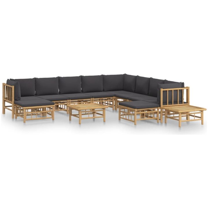 Loungegrupp 12 delar mörkgrå dynor bambu vidaXL – bild 2