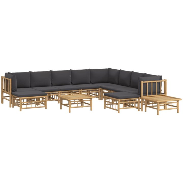 Loungegrupp 12 delar mörkgrå dynor bambu vidaXL – bild 3