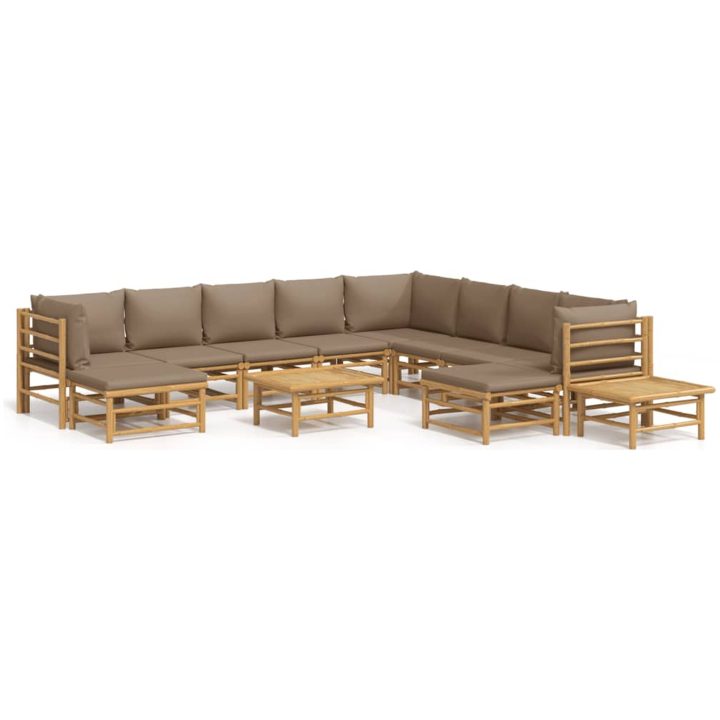 Loungegrupp 12 delar taupe dynor bambu vidaXL – bild 2