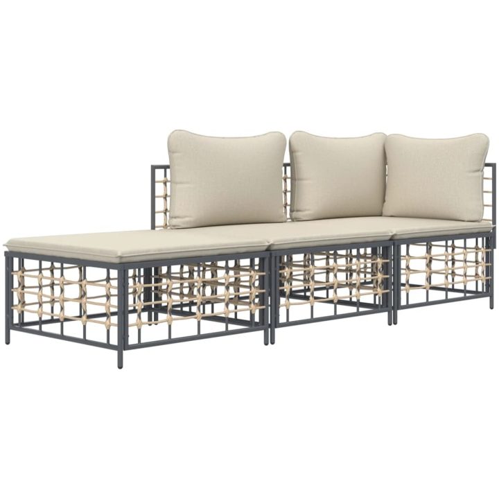 Loungegrupp 3 delar med dynor antracit konstrotting vidaXL – bild 3