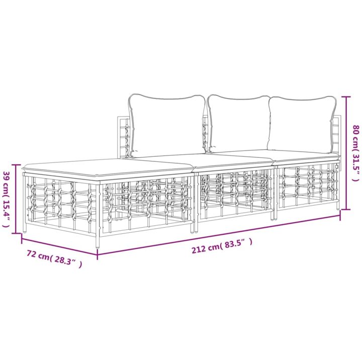 Loungegrupp 3 delar med dynor antracit konstrotting vidaXL – bild 9