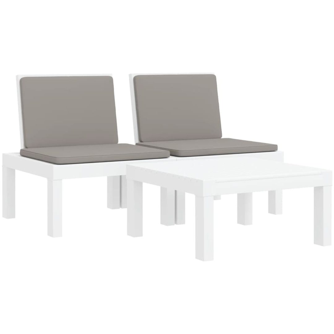 Loungegrupp 3 delar med dynor vit PP vidaXL – bild 3