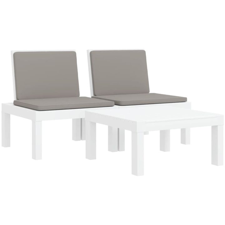 Loungegrupp 3 delar med dynor vit PP vidaXL – bild 3