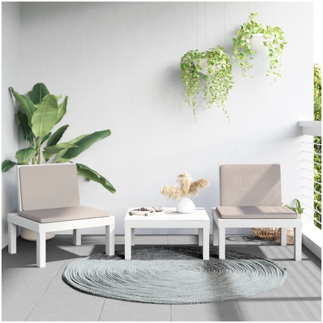 Loungegrupp 3 delar med dynor vit PP vidaXL