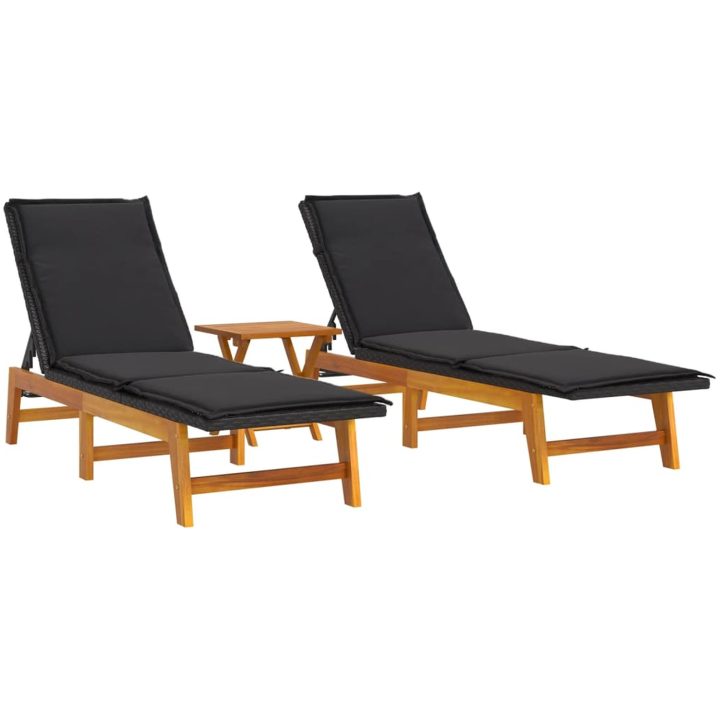 Loungegrupp 3 delar svart konstrotting & akaciaträ vidaXL – bild 3