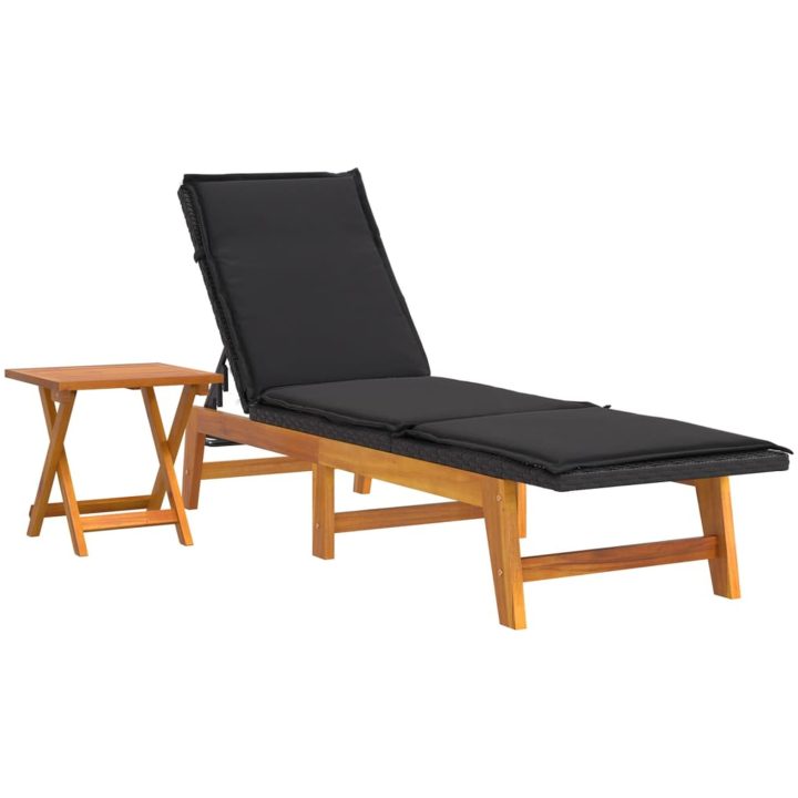 Loungegrupp 3 delar svart konstrotting & akaciaträ vidaXL – bild 4