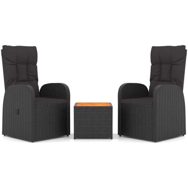 Loungegrupp 3 delar svart konstrotting & massiv akacia vidaXL – bild 2
