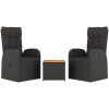 Loungegrupp 3 delar svart konstrotting & massiv akacia vidaXL – miniatyr 3