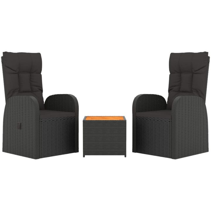 Loungegrupp 3 delar svart konstrotting & massiv akacia vidaXL – bild 3