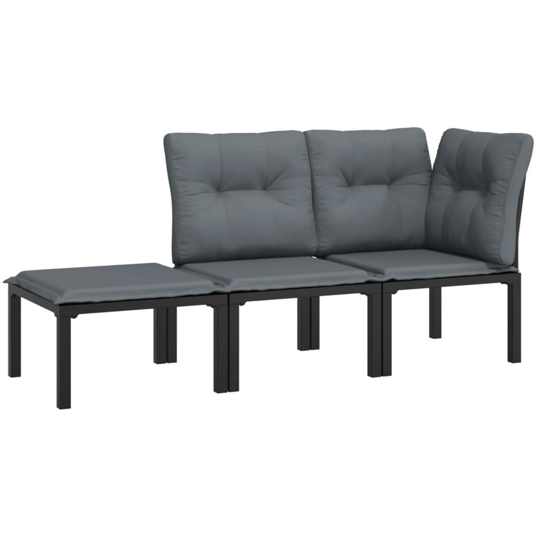 Loungegrupp 3 delar svart och grå konstrottning vidaXL – bild 2
