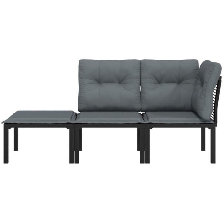 Loungegrupp 3 delar svart och grå konstrottning vidaXL – bild 3