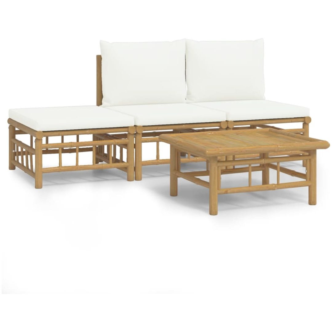 Loungegrupp 4 delar gräddvita dynor bambu vidaXL – bild 2