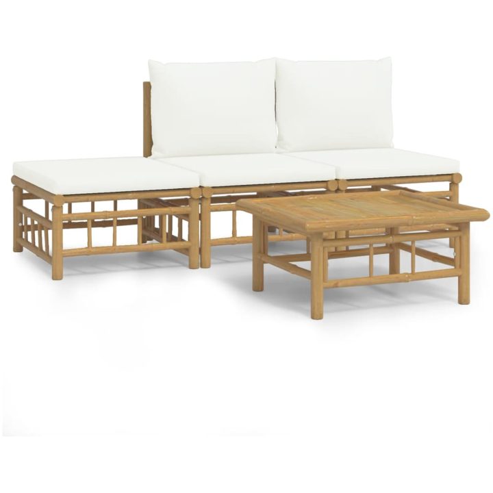 Loungegrupp 4 delar gräddvita dynor bambu vidaXL – bild 2