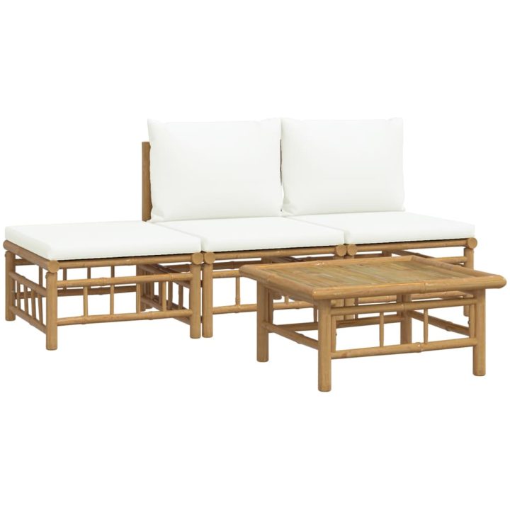 Loungegrupp 4 delar gräddvita dynor bambu vidaXL – bild 3