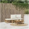 Loungegrupp 4 delar gräddvita dynor bambu vidaXL – miniatyr 1